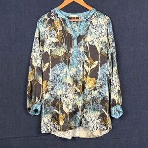 Soft Surroundings Women LongSleeve Button Tunic Silk Blouse XS Forest Fairy Boho